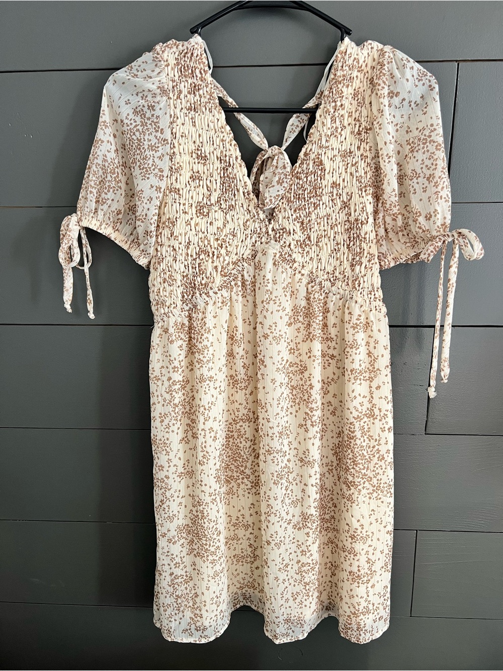 Sienna Sky Cream Ditsy Floral Smocked Puff Sleeve Mini Dress
